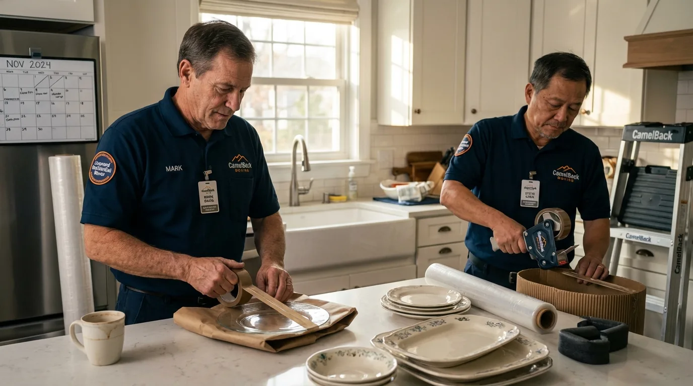 Professional crew packing kitchen dishware in Spencerville, OH
